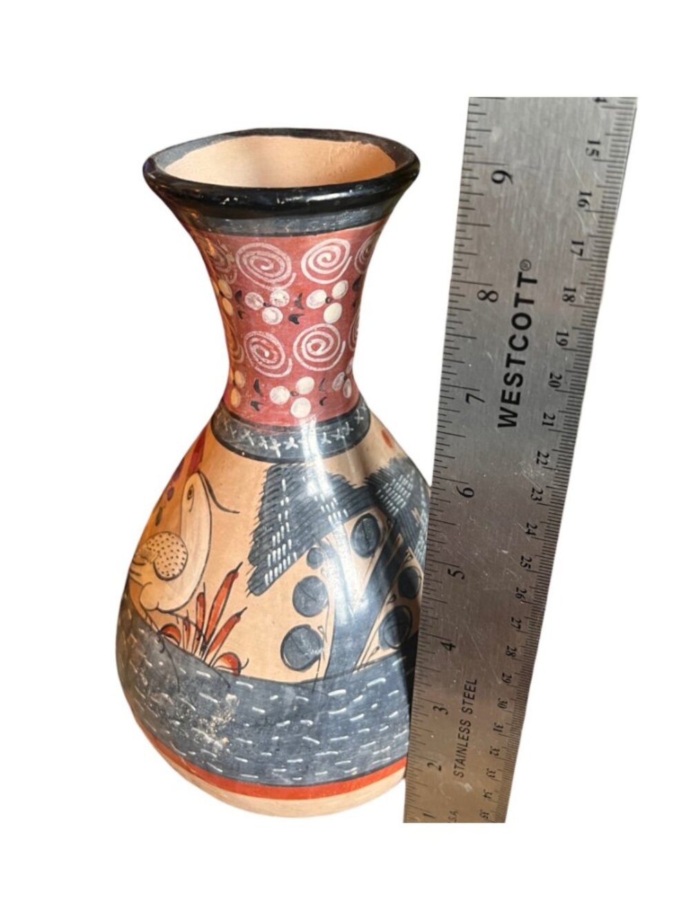 Signed Mateos Vase Handmade Tonala Pottery 9" T Bird Floral Design VTG Mexico - Picture 7 of 15